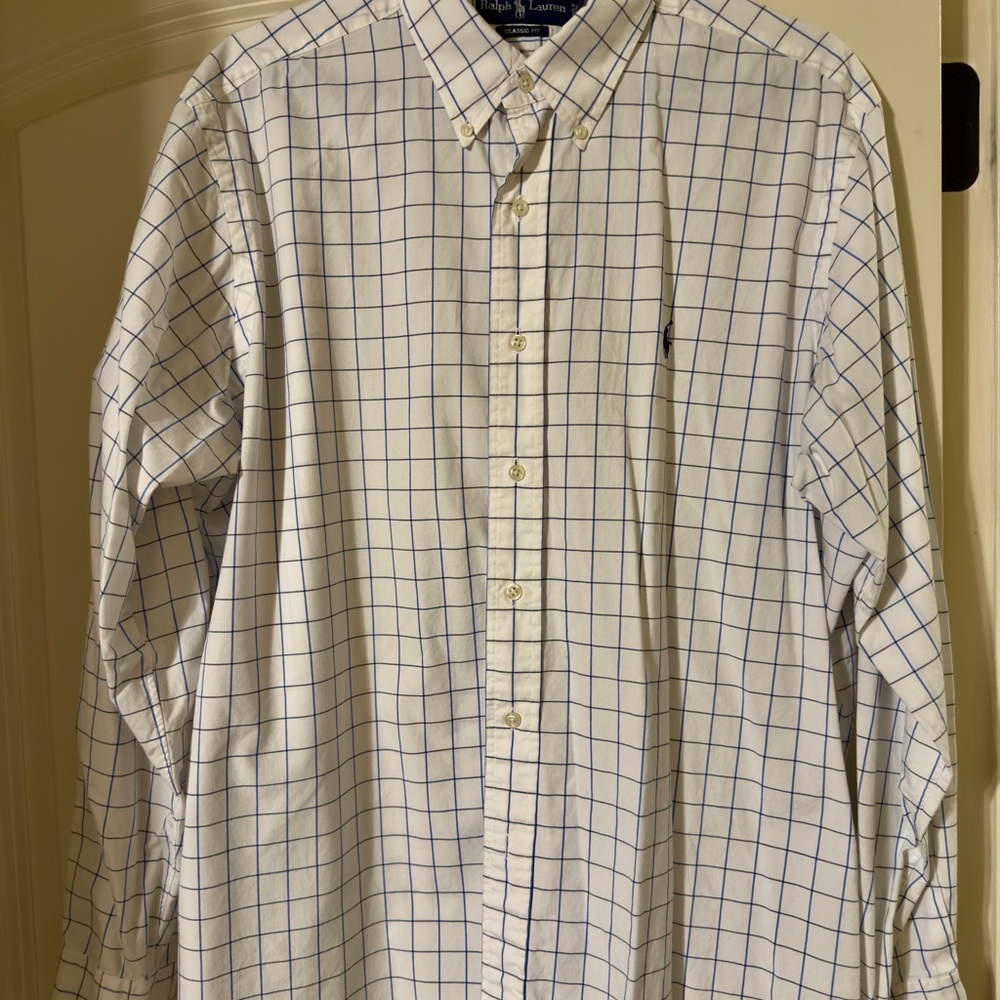 Ralph Lauren White and Blue Grid Shirt